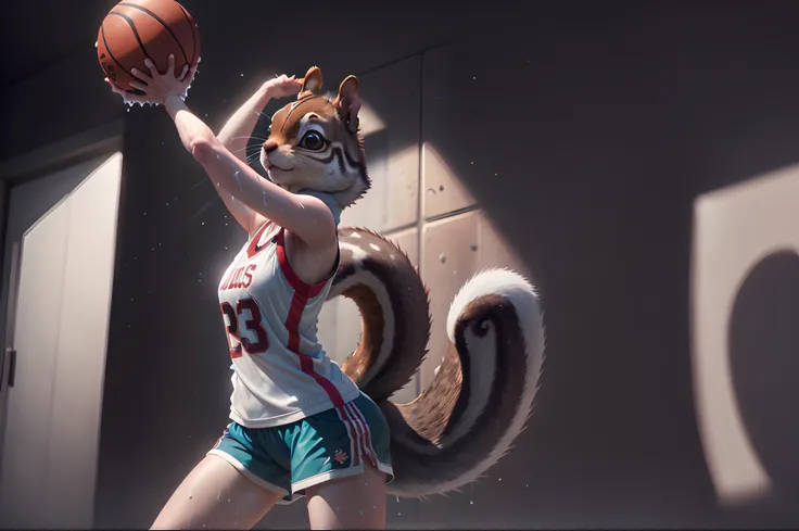 Squirrel showering with a basketball okay this