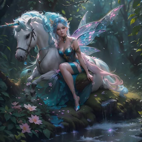 there is a fairy woman sitting on a unicorn in the woods, fantasy art style, beautiful fantasy art, fantasy art behance, beautiful detailed fantasy, wlop and ross tran, very beautiful fantasy art, ross tran 8 k, digital fantasy art ), realistic fantasy ill...