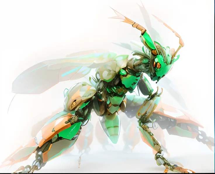 Feathered insects　insectoid, Full of insect robots, Biopunk Cyborg Wasp, Insect robot, insects, Made of insects, ,  A hyper-realistic, Weta, Steampunk robot ants, full pose, cyborgs　Feathered insects　bright green