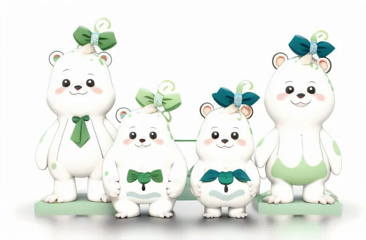 Cartoon family of three with green bow and green hair, Michelin mens family portrait, Cute:2, cute coronavirus creatures, cute coronavirus creatures!, Official illustration, kewpie, Herren. nimbus character design, characters merged, festivity, several cha...