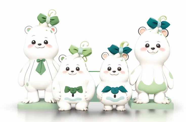 Cartoon family of three with green bow and green hair, Michelin mens family portrait, Cute:2, cute coronavirus creatures, cute coronavirus creatures!, Official illustration, kewpie, Herren. nimbus character design, characters merged, festivity, several cha...