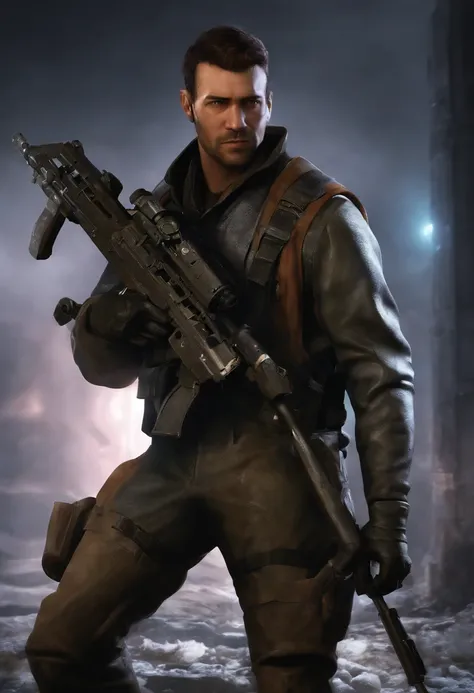 Create Gordom Freeman from Half Life 2 by holding a crowbar in a Matrix-style environment, hugging Alerquina in sexy war clothes all torn.