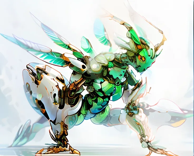 Feathered insects　insectoid, Full of insect robots, Biopunk Cyborg Wasp, Insect robot, insects, Made of insects, , A hyper-realistic, Weta, Steampunk robot ants, full pose, cyborgs　Feathered insects　bright green　Butterfly wings　Samurai　slender