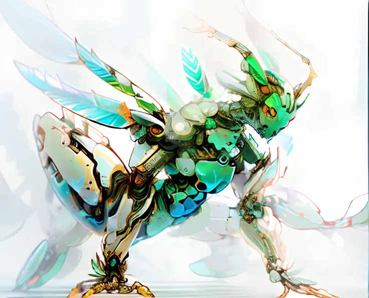 Feathered insects　insectoid, Full of insect robots, Biopunk Cyborg Wasp, Insect robot, insects, Made of insects, , A hyper-realistic, Weta, Steampunk robot ants, full pose, cyborgs　Feathered insects　bright green　Butterfly wings　Samurai　slender