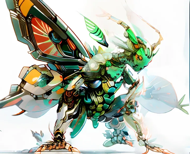 Feathered insects　insectoid, Full of insect robots, Biopunk Cyborg Wasp, Insect robot, insects, Made of insects, , A hyper-realistic, Weta, Steampunk robot ants, full pose, cyborgs　Feathered insects　bright green　Butterfly wings　Samurai　slender