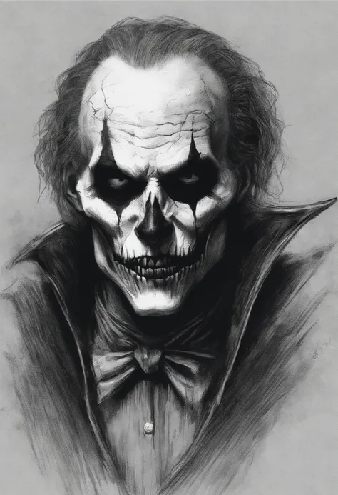 Sketch drawing of the character Skeleton Joker, Hyper-realistic, Artistic, All black and white，Argue with each other