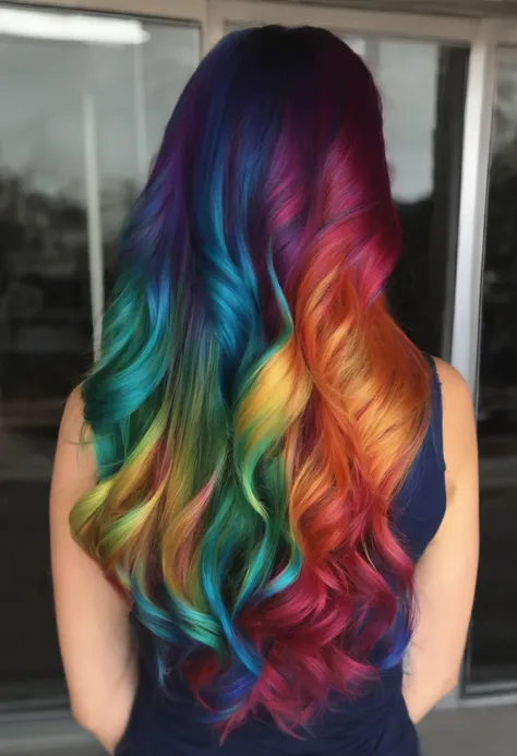 long, colorful, rainbow hair