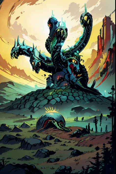 Monster beast hydra over a hill