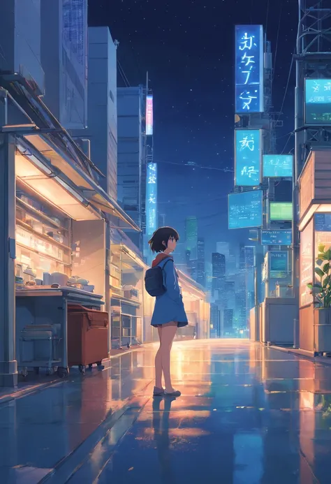 Female Engineer、nighttime scene