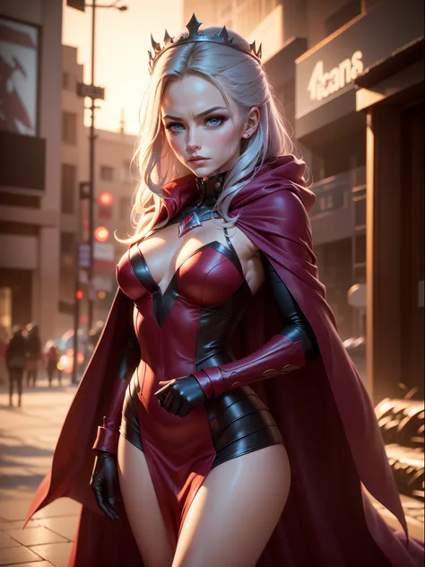 (New York: 1.5), (time square: 1.5), Scarlet Witch, whose real name is Wanda Maximoff, has magical powers and a connection to the Avengers. She has a distinct physical appearance and iconic costume. Here is a detailed description of her physical appearance...