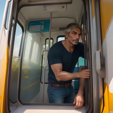 Homem com uma planilha checando onibus