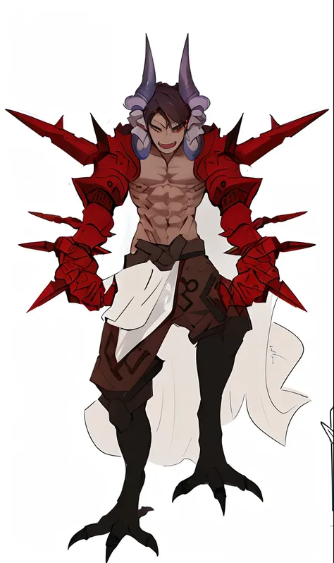 a cartoon of a demon with horns and a cloak, demon male, djinn man male demon, male djinn man demon hybrid, human male demon, Deus grego no estilo mecha, demon noble character design, man male demon, Fit male demon with white horns, conceito de corpo intei...