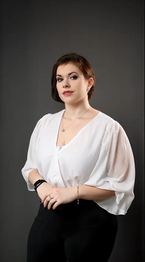 arafed woman in a white top and black pants posing for a picture, retrato promocional, imagem retrato, studio portrait photo, re...