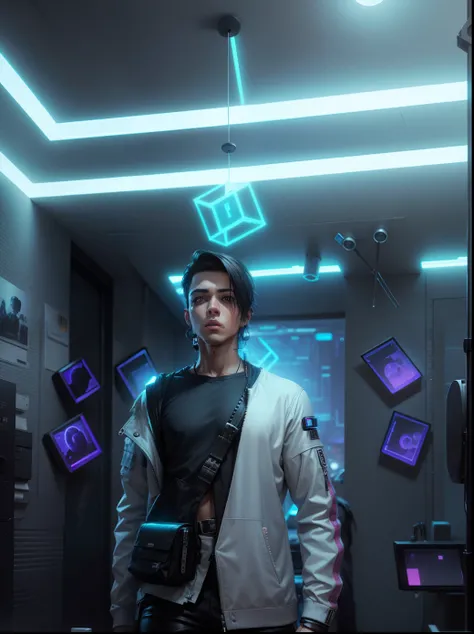 Change background cyberpunk. Stylish boy .realistic.8k resolution