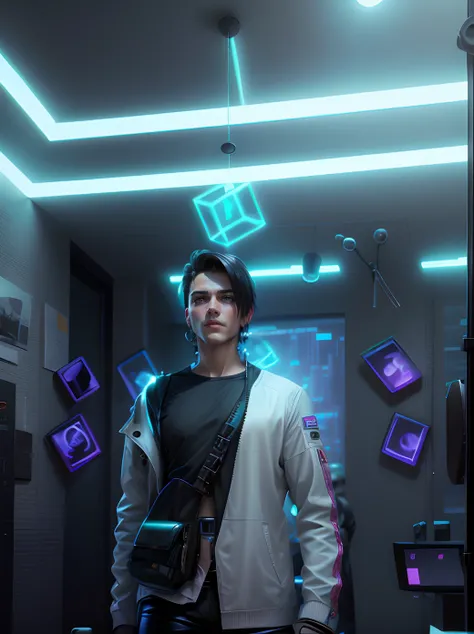 Change background cyberpunk. Stylish boy .realistic.8k resolution