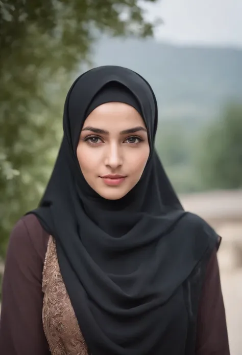 (a beautiful 20-year-old woman wearing a hijab, confident expression, bright eyes) her complete body is seen