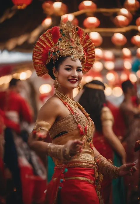 Work-prima airbrush painting of (:1.25) Sexy Asian oiran dancing at a vibrant festival, dynamic pose, figura da ampulheta, coxas grossas, (Tonificado_Muscles:1.05), soft lighting, global ilumination, fireworks in crowded background, Stanley Artgerm Lau