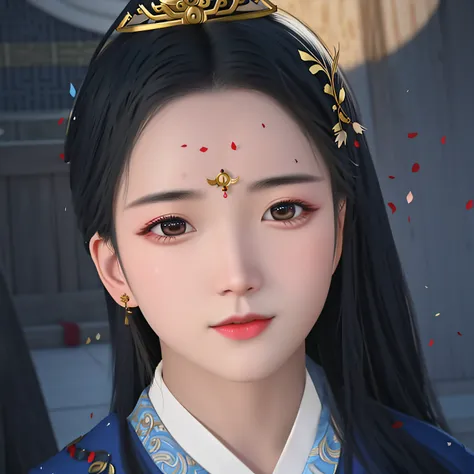 Ala Fed woman in traditional korean dress with gold headpiece, chinese princess, inspired by Yun Du-seo, a young woman as genghis khan, inspired by Gu An, xianxia, ornate korean polearm behind her, ancient chinese princess, inspired by Jeong Seon, inspired...