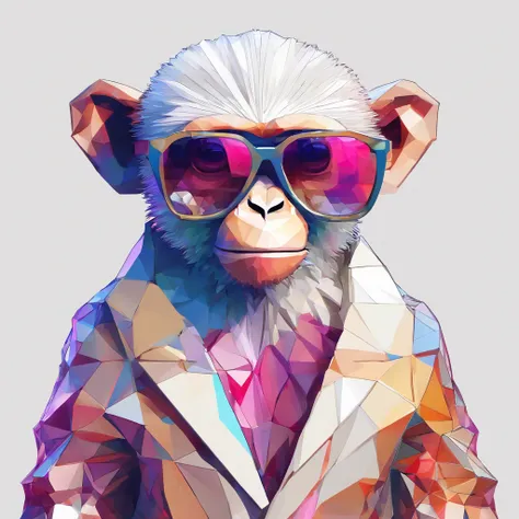 Perfect alignment, Cute little monkey in jacket，Crystal Vase，Rose flower, Wearing sunglasses, cheerfulness, Standing position, Abstract beauty, Centered, Looking at the camera, Facing the camera, Approaching perfection, Dynamic, Highly detailed, Smooth, Sh...