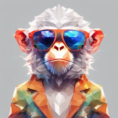 Perfect alignment, Cute little monkey in jacket，Crystal Vase，Rose flower, Wearing sunglasses, cheerfulness, Standing position, Abstract beauty, Centered, Looking at the camera, Facing the camera, Approaching perfection, Dynamic, Highly detailed, Smooth, Sh...