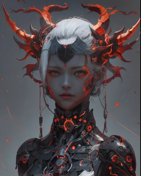 The face is human、The face is female、Horned devil with bright red wings falling from the sky, (Best Illustration), beautiful effects, Vivid colors, The body is made of dragon scales, Dragon Godchild、Ray tracing, masutepiece, Best Quality, ultra-quality, ab...