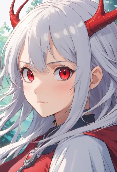 (anime style), anime girl with silver hair, streaked hair, bloodshot eyes, expressionless eyes, (elfien lied style:1.2), vivid  color, smooth focus, masterpiece, best quality, intricate line-work,precise details, ultra quality, hd color, high res