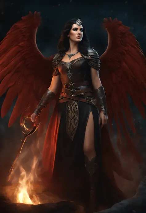 Morrigan, Deusa da guerra na mitologia celta irlandesa, Related to the fury of battle, is described as being able to take the form of any living creature, associada com o corvo. standing full body. fundo com corvos. estilo mito. poder e magia. mistic. medi...