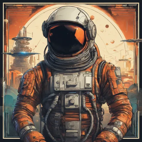 capa de jornal com um homem cyberpunk astronauta