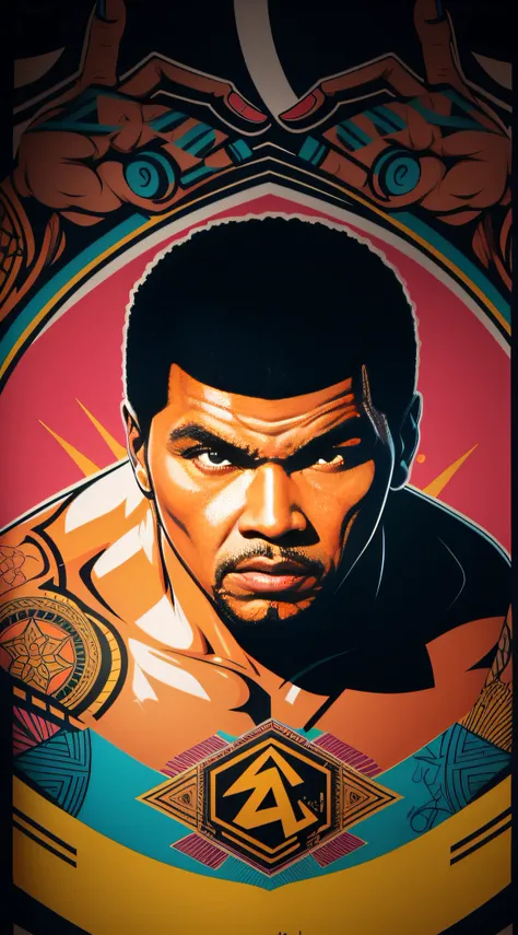 centered, isometric, mural, graffiti, composition, shapes, patterns, vector art ready to print highly detailed graffiti illustration of Muhammad Ali