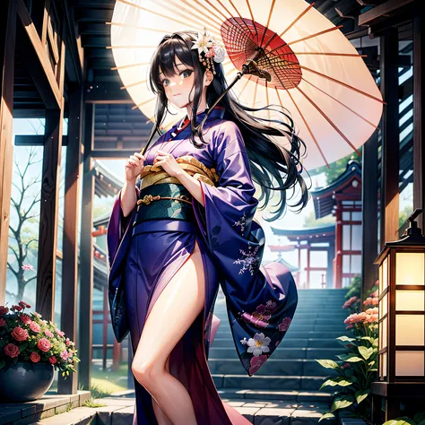 Beautuful Women(soio、Beautuful Women、Beautiful skin、medium chest)、Beauty in the world、Japanese dress、A dark-haired、Japanese hair、Colorful Japan kimono、Nishijin Ori、Bewitching appearance、graceful、natural soft light、Flowers and Birds Fugetsu、The city of Kyot...