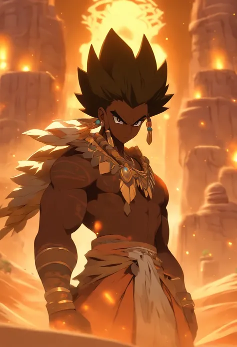 (best quality, highres, ultra-detailed), 1Black-skinned Boy, Nudread, Controlling Sand, Azir, sand-based powers, sand manipulation, mesmerizing control of sand, intricate sand formations, detailed facial features, intense gaze, muscular physique, golden ta...