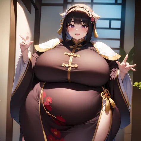 (​masterpiece、top-quality)、1lady、独奏、chinese clothes、Beautiful sister、Colossal tits,A big smile、bbw、facing front、huge-breasted、bbw,with round face