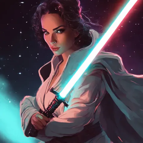 Mulher em um manto segurando um sabre de luz em um quarto escuro, segurando sabre de luz 4 k, Jedi Feminino, rei, Jedi com sabre de luz, com espada de sabre de luz, Personagem de Star Wars, sem sabre de luz, segurando um sabre de luz, com sabre de luz, Pap...