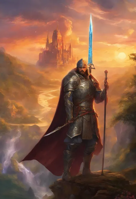 Make a man there is like was a son of Idris Elba, Henry Cavil and Rayleigh (From one piece). He is a Medieval Knight that uses a back steel spear at his right hand. He is using a fullplate armor with night and star themed.