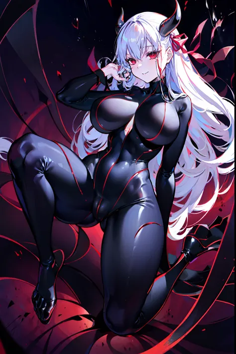 Black full body suit　huge tit　Big ass　seductiv　a smile　Obscene lines　Whip thighs　succubus　Red lines all over the body　Turn your buttocks forward