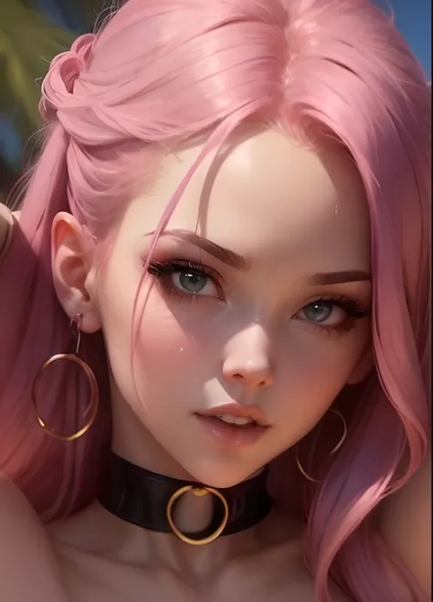 a close up of a woman with pink hair and a choke, deviantart artstation cgscosiety, ig model | artgerm, rossdraws portrait, rossdraws 1. 0, wlop rossdraws, detailed digital anime art, artwork in the style of guweiz, rossdraws digital painting, extremely de...