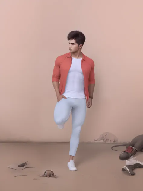 change background,add six pack body, realistic face,change shirt and phant,add shoes,