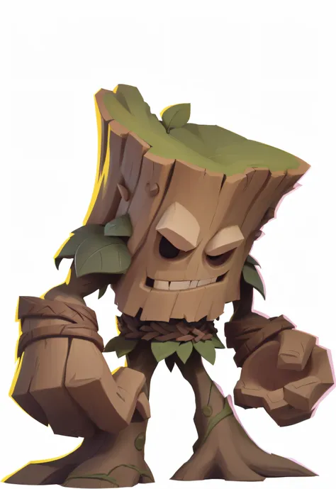 A close-up of a cartoon character holding a tree, treant, Groot, plant monster, Stylized game art, stylized as a 3d render, arte renderizada, Jane wood art style, Stylized concept art, plant monster, hearthstone art style, Evil Tree Wizard, orc merged with...