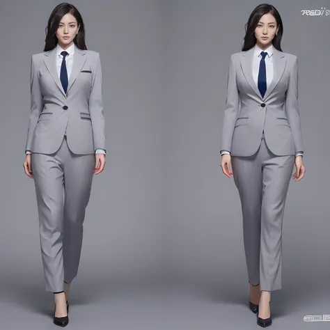 (Presidential Secretary:1.5)、(Gray formal suit:1.4)、(Single body full body diagram:1.3)、Beautuful Women、​masterpiece、8K、Beautiful、