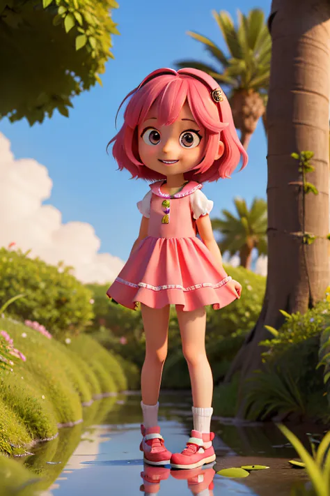 kid girl sakura, cartoon, 5 anos aproximadamente, garota pequena, estilo chibi, Olhos grandes, sorriso fofo, cabelo rosa, estilizada, cores vivas, imagem corpo todo, shes in doubt, reflective, when asking questions, sad, reflective, confused, esperando res...