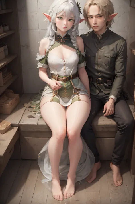 2 elves sitting together, Meadow, field, anime girl, dressed in casual clothes, Breasts are small, little chest, ((Masterpiece)), Top Quality, accuracy, ((((super detaill)))), ssmile, beatiful face, The appearance of the model, pixie, elf ears, ((((elf))))...