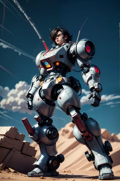 robot estilo anime de los 90 hecho de piezas de tanque. al estilo del anime vintage de los 90, surrealismo, akira. anime line ar...