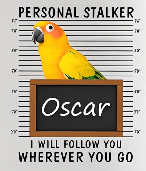 a close up of a mug with a bird on it, oscar winner, oscar award winning, with a parrot on his shoulder, oscar, oscar winning, stalking, stalker, pet bird, parrot, 🦩🪐🐞👩🏻🦳, 🐿🍸🍋, oscar the grouch, full size persona, with his pet bird, gerald