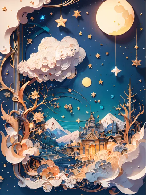 (((Masterpiece))),Best Quality, illustartion,  skye, Cloud, Star (symbol),1male, handsome male, night time, luna, Star (skye), night  sky, Starry sky, Bright colors, soft light,(warm color:1.2),aquarelle painting, light background, Exquisite details of the...