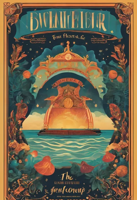 The music festival poster has an image of the artist in the center, along with the festivals lettering and logo, and a jellyfish and large bubbles.