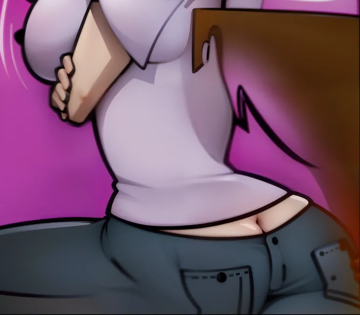 Caricature of a woman with a cell phone in her hand, Mano en las caderas, cell shaded adult animation, tocando su ropa, Ropa reveladora, Primer plano de estilo gestual pesado, muslos de cerca, furr cubriendo su pecho, vientre expuesto, her belly button is ...