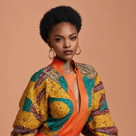 a woman in an african print novel design outfit, made for gen z young adults, shot on canon Eos 50d, breathtaking photo, trending on Instagram, catalogue image, full body