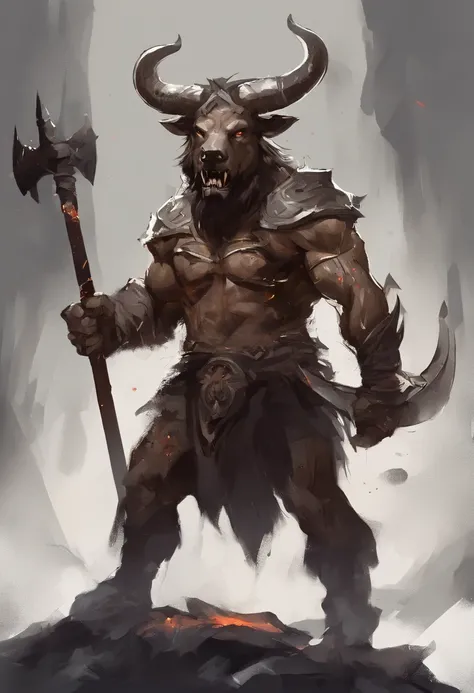 There was a man with a horned head holding a large axe, minotaur warrior, Minotaur, minotaur in ancient armor, , minotaur from path of exile, a minotaur wolf, portrait of a minotaur, minotaur warrior with axe,(Struggling in pain:1.8)