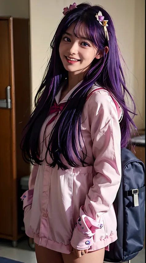 masterpiece, best quality, (1 girl,), six-point stars in the eyes, (ai hoshino), purple hair, happy, hair accessories,((high qua...