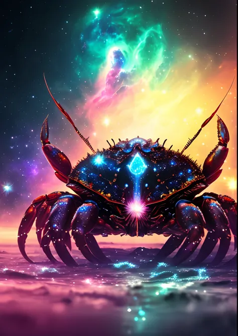 dreamlikeart, galaxy, outer space, nebula, star, [cyberpunked] Crab from the Stars (star:1.5),